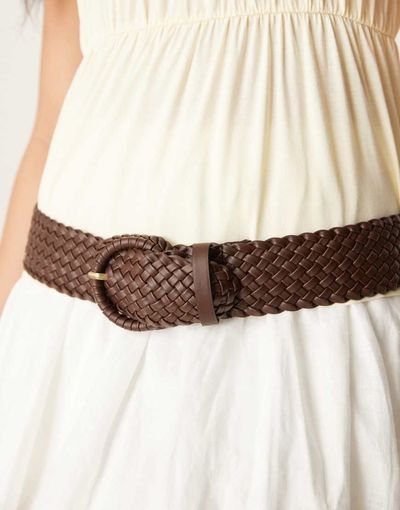 ASOS DESIGN ASOS DESIGN woven detail waist and hip jeans belt in chocolate-Brown