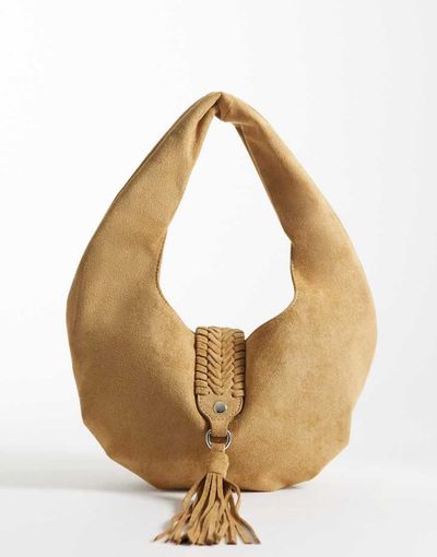 ASOS DESIGN ASOS DESIGN woven handle faux suede shoulder bag in tan-Brown