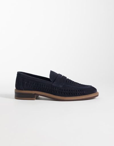 ASOS DESIGN ASOS DESIGN woven penny loafers in navy suede