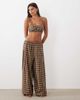 ASOS DESIGN ASOS DESIGN woven plaid crop top and wide leg pants pajama set with lace trim in brown - 1
