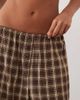 ASOS DESIGN ASOS DESIGN woven plaid crop top and wide leg pants pajama set with lace trim in brown - 2