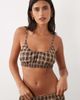 ASOS DESIGN ASOS DESIGN woven plaid crop top and wide leg pants pajama set with lace trim in brown - 4