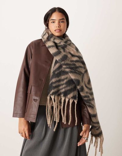 ASOS DESIGN ASOS DESIGN woven scarf with fluffy zebra design-Multi