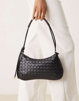 ASOS DESIGN ASOS DESIGN woven shoulder bag with knot detail skinny strap in black