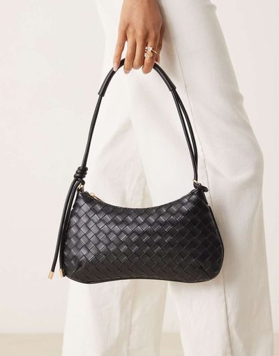 ASOS DESIGN ASOS DESIGN woven shoulder bag with knot detail skinny strap in black