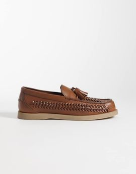ASOS DESIGN ASOS DESIGN woven tassel loafers in tan leather-Brown