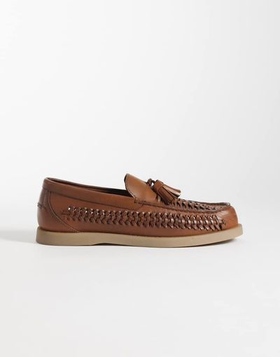ASOS DESIGN ASOS DESIGN woven tassel loafers in tan leather-Brown