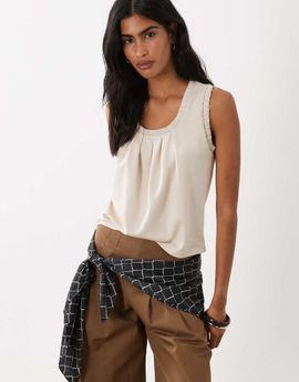 ASOS DESIGN ASOS DESIGN woven trim pleat detail scoop tank top in ecru-White