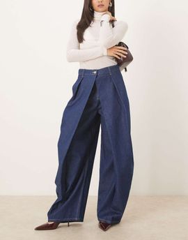 ASOS DESIGN ASOS DESIGN wrap extreme pleats barrel leg jeans in indigo-Blue