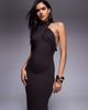 ASOS DESIGN ASOS DESIGN wrap front halterneck midaxi dress with open back in chocolate-Brown - 3