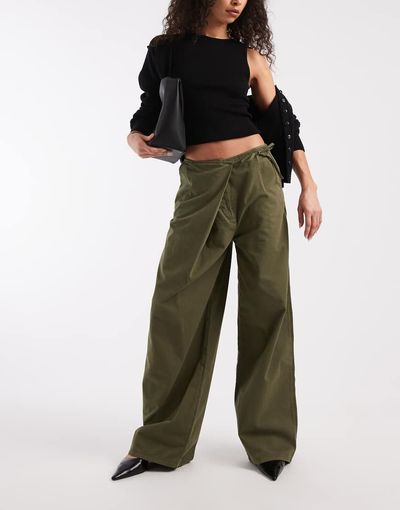 ASOS DESIGN ASOS DESIGN wrap front wide leg pants in green