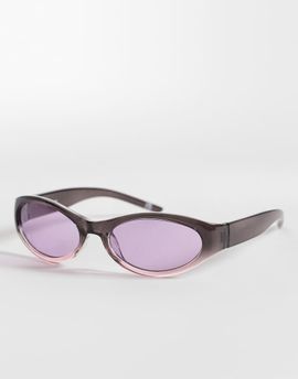 ASOS DESIGN ASOS DESIGN wrap light tint sunglasses in crystal gray frame with purple lens
