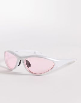 ASOS DESIGN ASOS DESIGN wrap light tint sunglasses in white frame with pink lens