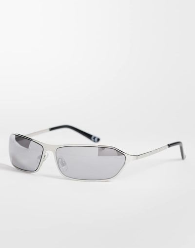 ASOS DESIGN ASOS DESIGN wrap metal frame sunglasses in silver with mirrored lens