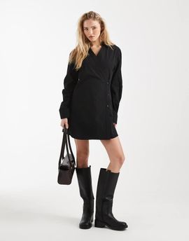 ASOS DESIGN ASOS DESIGN wrap shirt dress with cocoon sleeves in black