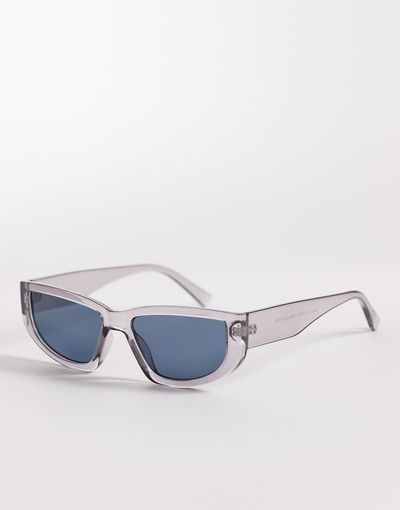 ASOS DESIGN ASOS DESIGN wrap sunglasses in crystal gray frame with smoke lens