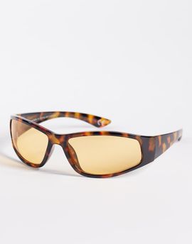 ASOS DESIGN ASOS DESIGN wrap sunglasses in tortoise with amber lenses-Brown