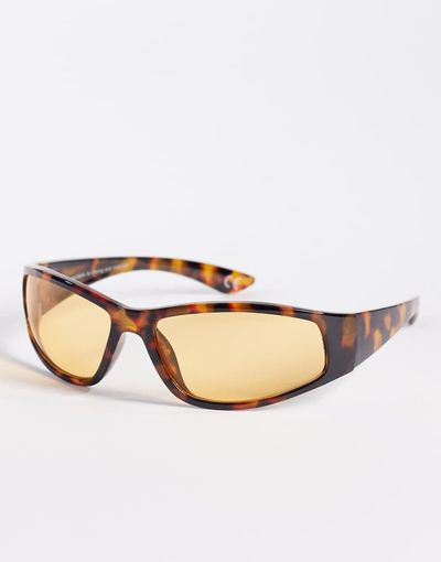 ASOS DESIGN ASOS DESIGN wrap sunglasses in tortoise with amber lenses-Brown