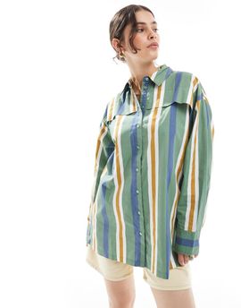 ASOS DESIGN ASOS DESIGN yoke overlay shirt in stripe-Multi