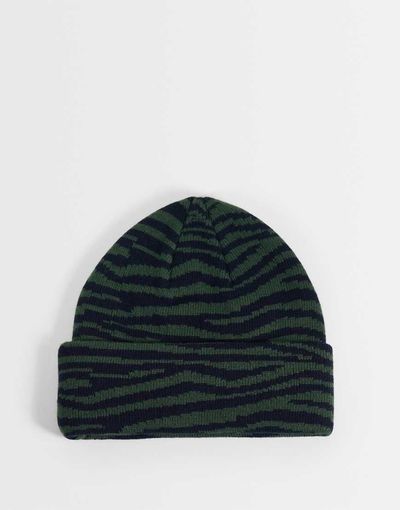 ASOS DESIGN ASOS DESIGN zebra striped mini beanie in green