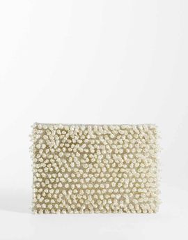 ASOS DESIGN ASOS DESIGN zip top pearl clutch bag in cream-Neutral
