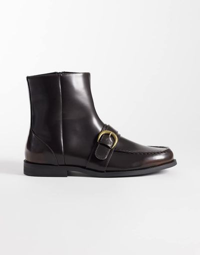 ASOS DESIGN ASOS DESIGN zip up boots with buckle detail in brown