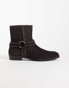 ASOS DESIGN ASOS DESIGN zip up boots with cuban heel and leather detailing in dark brown suede