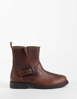 ASOS DESIGN ASOS DESIGN zip up boots with western buckle detailing in burnished tan leather-Brown