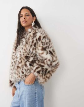 ASOS DESIGN ASOS DESIGN zip up faux fur bomber jacket in cheetah-Neutral
