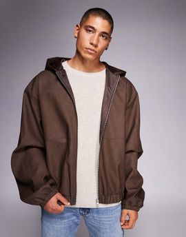 ASOS DESIGN ASOS DESIGN zip up faux leather jacket in dark brown