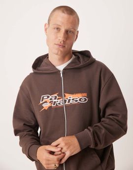 ASOS DESIGN ASOS DESIGN zip up hoodie with sporty print in brown