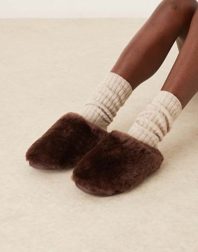ASOS DESIGN ASOS DESIGN Zori premium sheepskin mules in chocolate-Brown