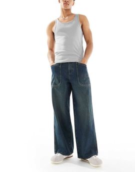 ASOS DESIGN ASOS DESISN super baggy jeans with green tint in dark wash blue