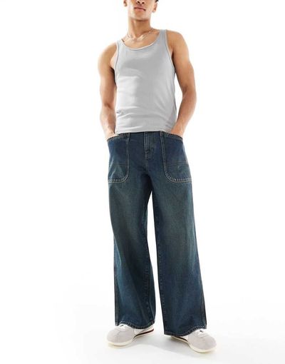 ASOS DESIGN ASOS DESISN super baggy jeans with green tint in dark wash blue