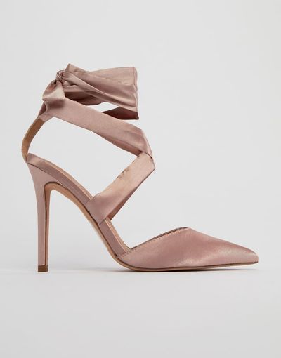ASOS DESIGN ASOS PINOT Satin Lace Up Heels-Neutral