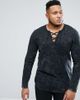ASOS DESIGN ASOS PLUS Longline Long Sleeve T-Shirt In Subtle Acid Wash With Lace Up Neck In Black - 1