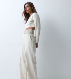 ASOS DESIGN ASOS X THE SOURCED COLLECTION wide leg trouser with corset detail waist in cream-NEUTRAL