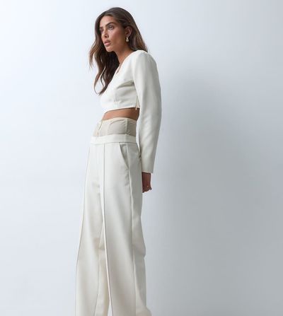 ASOS DESIGN ASOS X THE SOURCED COLLECTION wide leg trouser with corset detail waist in cream-NEUTRAL