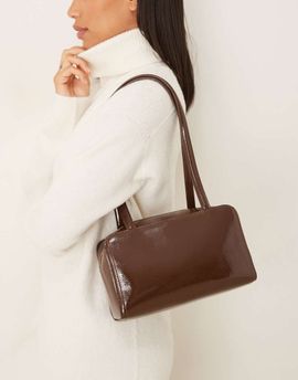 ASOS DESIGN ASOS DESIGN patent boxy shoulder bag in chocolate-Brown