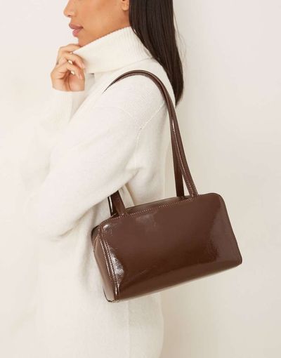 ASOS DESIGN ASOS DESIGN patent boxy shoulder bag in chocolate-Brown