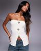 ASOS DESIGN DESIGN knit button front bandeau with gold buttons in ecru-White - 1