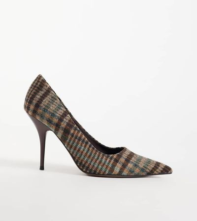 Asos Design Wide Fit ASOS DESIGN Wide Fit Perth pointed stiletto high heel pumps in check-MULTI