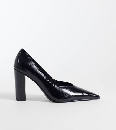 Asos Design Wide Fit ASOS DESIGN Wide Fit Progress pattern work stiletto pumps in black