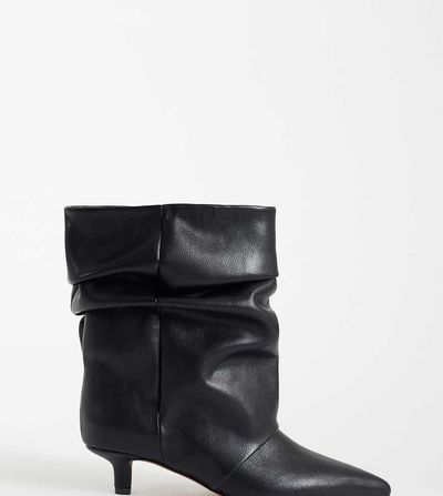 Asos Design Wide Fit ASOS DESIGN Wide Fit Rosario slouchy kitten heel boots in black