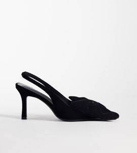 Asos Design Wide Fit ASOS DESIGN Wide Fit Shine slingback bow detail mid heel shoes in black velvet