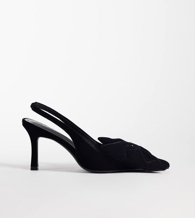 Asos Design Wide Fit ASOS DESIGN Wide Fit Shine slingback bow detail mid heel shoes in black velvet