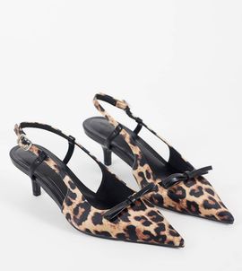Asos Design Wide Fit ASOS DESIGN Wide Fit Skippy bow detailing slingback kitten heel shoes in leopard-Multi