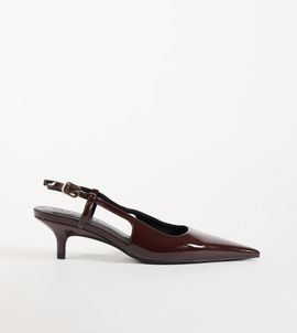 Asos Design Wide Fit ASOS DESIGN Wide Fit Skippy slingback kitten heel shoes in chocolate patent-Brown