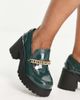ASOS DESIGN Wide Fit ASOS DESIGN Wide Fit Spicy chunky mid heel loafers with chain in dark green - 2