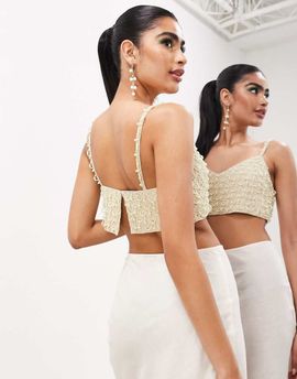 ASOS EDITION ASOS EDITION cami v neck embellished pearl crop top in cream-White
